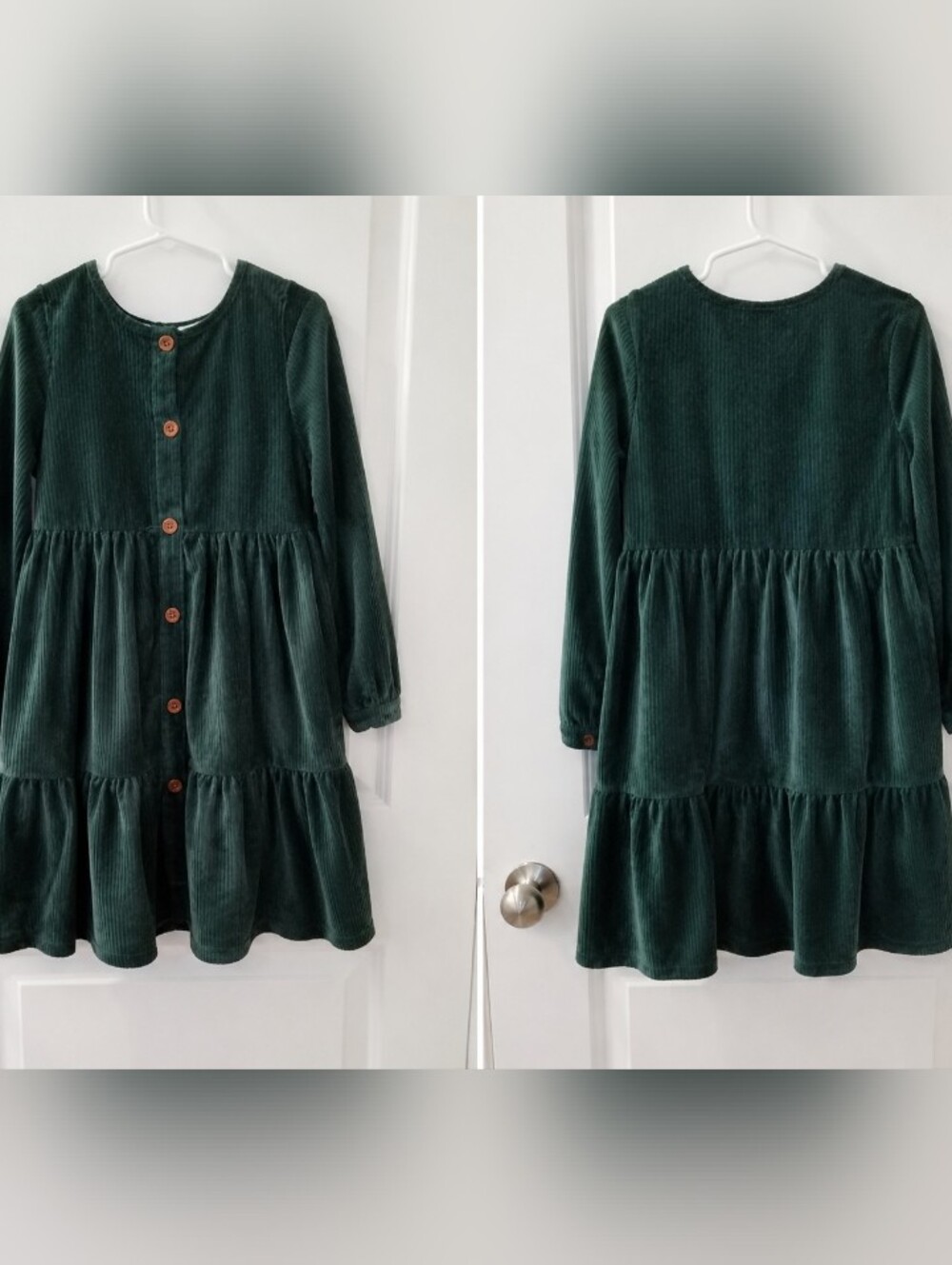 Girls' Dark Green Corduroy Button-Front Casual Dress Size 6